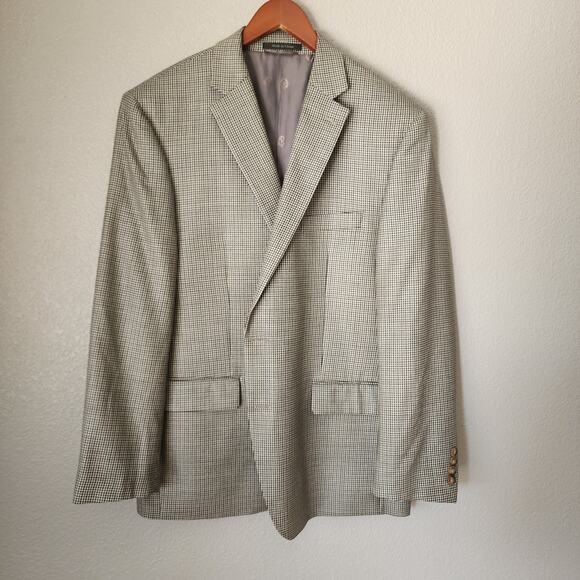 Lauren Ralph Lauren Herringbone Blue and Grey Silk and Wool Blend Blazer - Picture 1 of 8